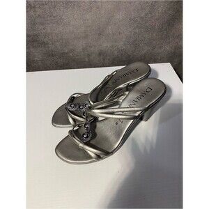 DAMIANI'S Metallic Silver Strappy Beaded Kitten Heel Mules - Made in Italy SZ 9